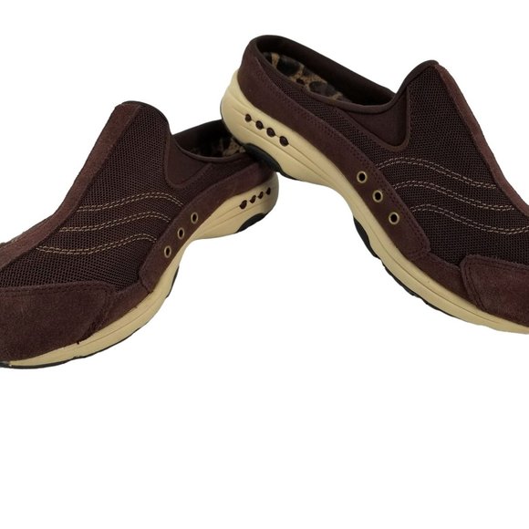 Easy Spirit Women US 8.5 Shoes Mule Clog Slip On Travel Suede Dark Brown Cream - Picture 2 of 15